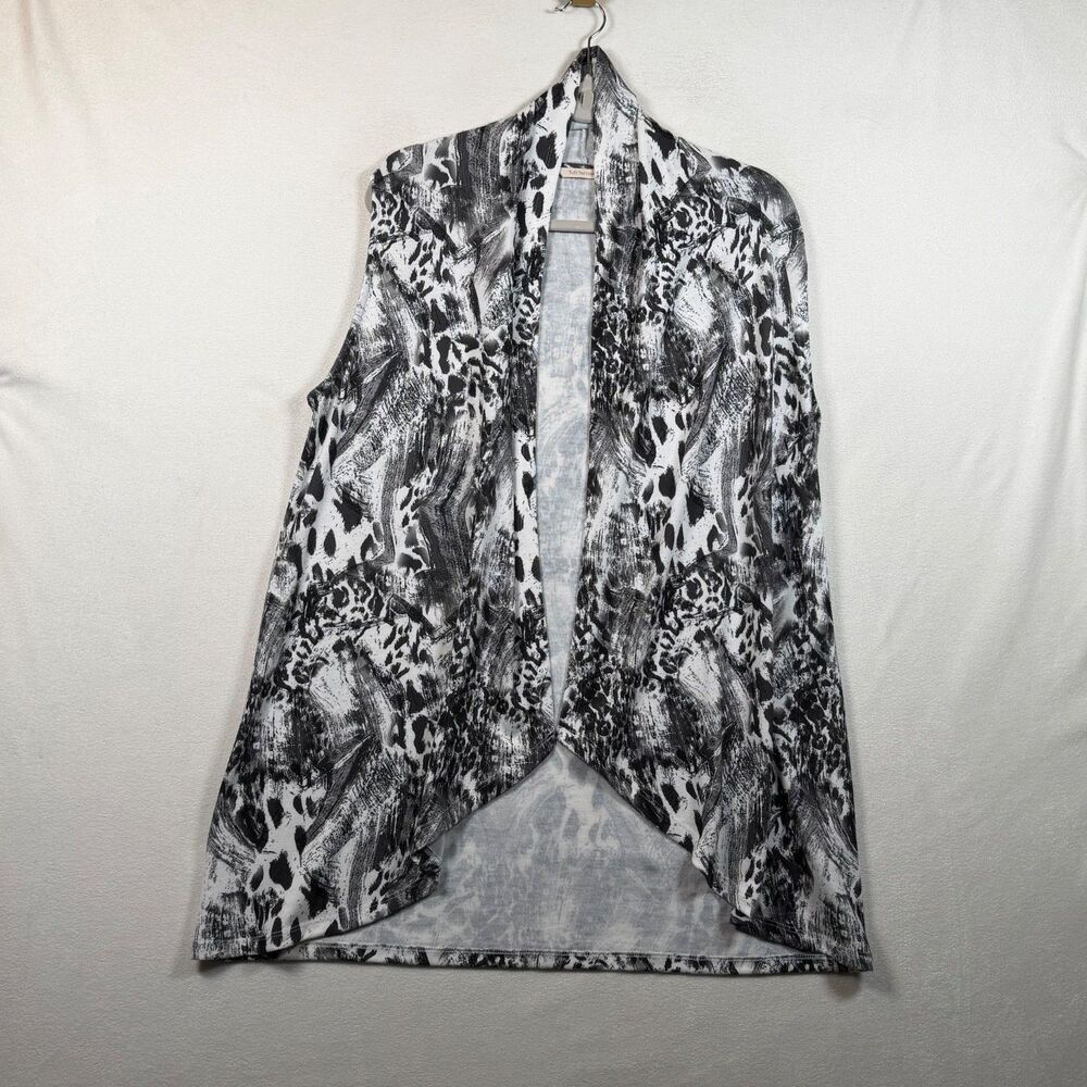 Soft Surroundings Open Front Vest Womens OS Black White Animal Print Drape Knit